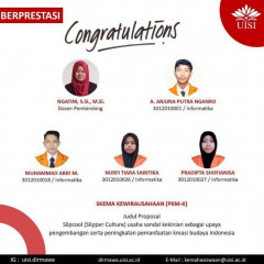 Ucapan selamat dari kemahasiswaan UISI kepada tim yang lolos PKM Ucapan selamat dari kemahasiswaan UISI kepada tim yang lolos PKM
