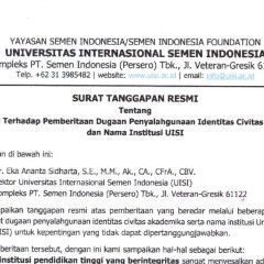 Surat tanggapan resmi Rektor UISI terkait pemberitaan dugaan penyalahgunaan identitas civitas akadem